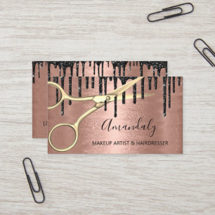 Hair Stylist Hairdresser Rose Gold Scissors Drips Business Card