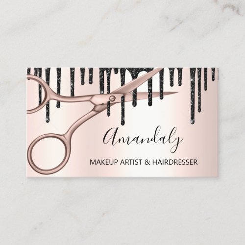 Hair Stylist Hairdresser Rose Gold Scissors QRCode Business Card