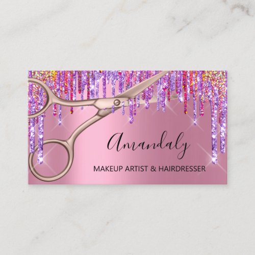 Hair Stylist Hairdresser Rose Purple Scissors Pink Business Card