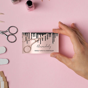 Hair Stylist Hairdresser Rose Scissors Drips Black Business Card