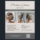 Hair Stylist Hairdresser Salon 3 Photos QR Flyer<br><div class="desc">Promote your salon or hairstyling services with this customizable Hair Stylist Flyer featuring space for three personalized photos and a scannable QR code for easy bookings, menu access, or social media links. Highlight your work, showcase your brand, and make a lasting impression with clients. Ideal for beauty professionals looking to...</div>