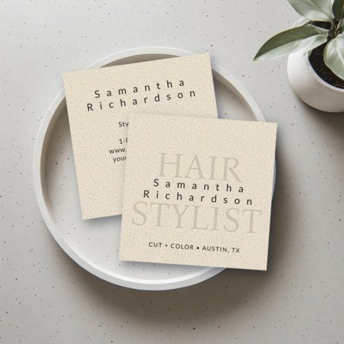 Hair Stylist Hairdresser Salon Beige Minimalist Square Business Card