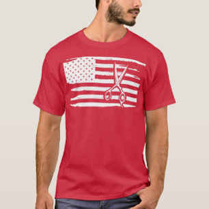 Hair Stylist Hairdresser Scissor in American Flag  T-Shirt