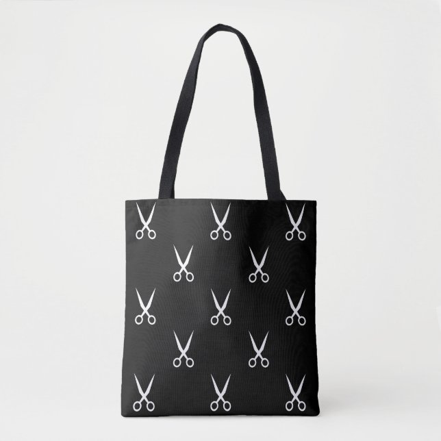 Hair Stylist Hairdresser Scissors Pattern Black Tote Bag (Front)