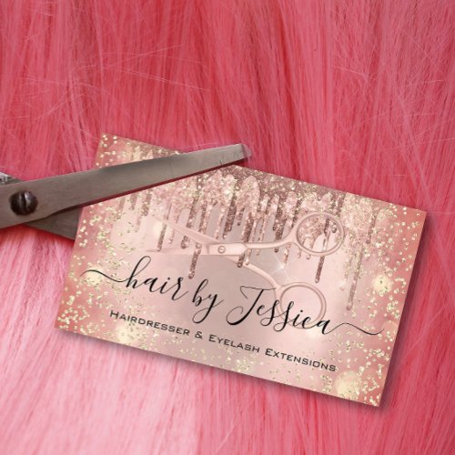 Hair Stylist Hairdresser Scissors Rose Confetti Business Card