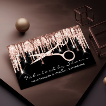 Hair Stylist Hairdresser Scissors Rose Drips Black Business Card by luxury_luxury at Zazzle