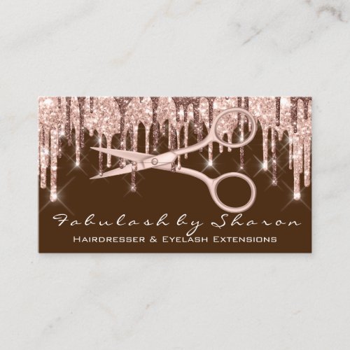Hair Stylist Hairdresser Scissors Rose Drips Brown Business Card