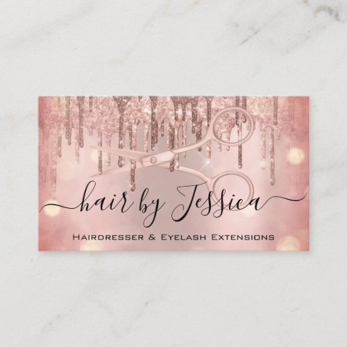 Hair Stylist Hairdresser Scissors Rose Glitter Lux Business Card