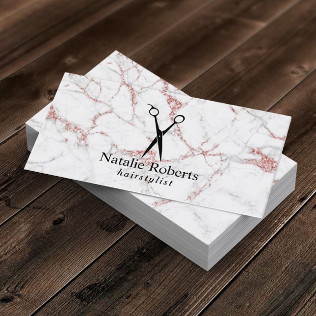 Hair Stylist Hairstylist Rose Gold Marble Salon Business Card (Creator Uploaded)