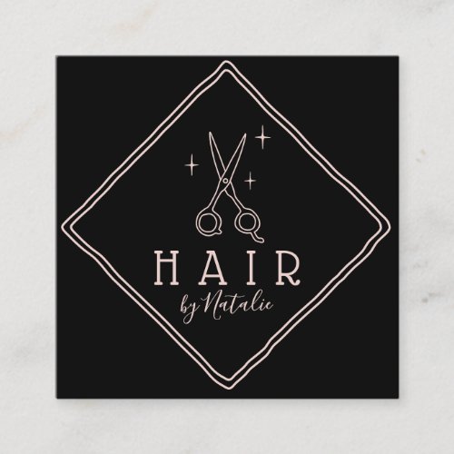Hair Stylist Hand Drawing Scissor Logo Minimalist Square Business Card