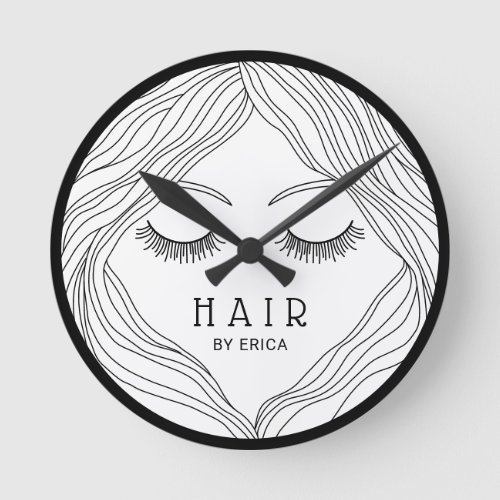 Hair Stylist Hand Drawn Beauty Girl Hair Salon Round Clock
