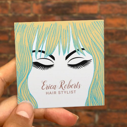 Hair Stylist Hand Drawn Girl Beauty Salon Square Business Card