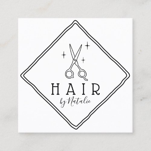 Hair Stylist Hand Drawn Scissor Logo Minimalist Square Business Card