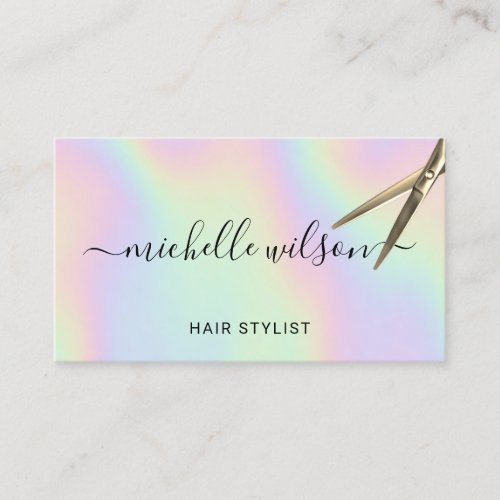 Hair Stylist Holographic Gold Scissor Beauty Salon Business Card