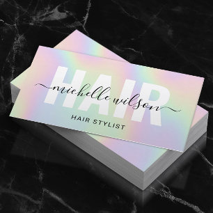 Hair Stylist Holographic Script Typography Salon  Business Card