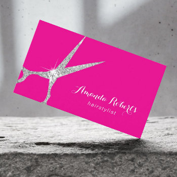Hair Stylist Hot Pink Silver Glitter Scissor Salon Business Card by cardfactory at Zazzle