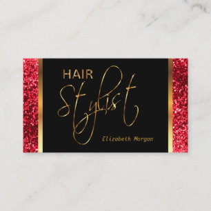 Hair Stylist in a Red Glitter Business Card
