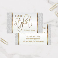 Hair Stylist in a White Glitter Business Card