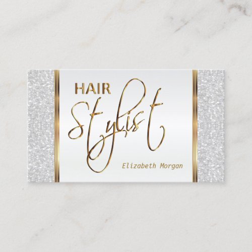 Hair Stylist in a White Glitter Business Card