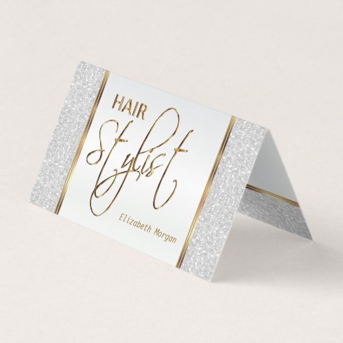 Hair Stylist in a White Glitter Business Card