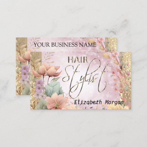 Hair Stylist in Floral and Glitter Business Card