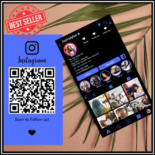 Hair Stylist Instagram Blue  Scan to Connect QR Business Card