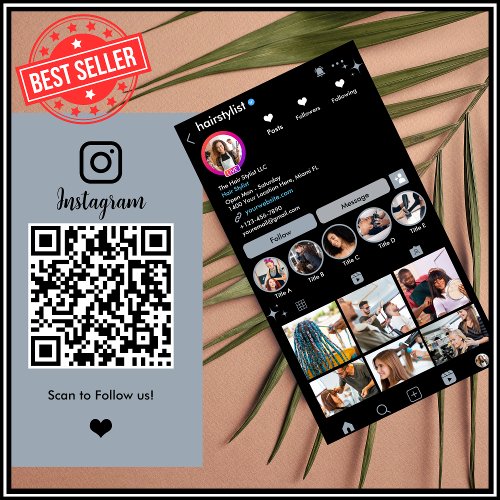 Hair Stylist Instagram Dusty Blue Scan to Connect Business Card