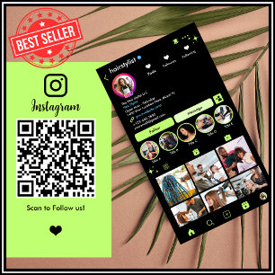 Hair Stylist Instagram Lime Green Scan to Connect Business Card