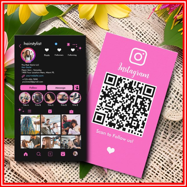 Hair Stylist Instagram Modern Chic Salon QR Code Business Card (Creator Uploaded)