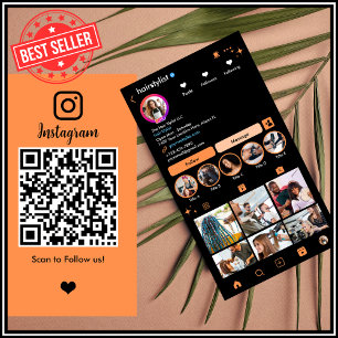 Hair Stylist Instagram Orange   Scan to Connect QR Business Card