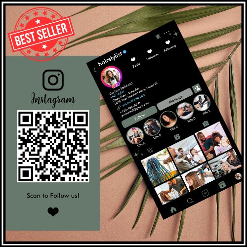 Hair Stylist Instagram Sage Green Scan to Connect Business Card