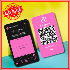 Hair Stylist Instagram Trendy Unique Chic QR Pink Referral Card