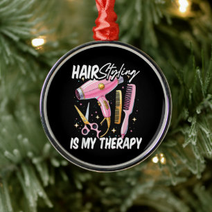 Hair stylist Is My Therapy Metal Ornament
