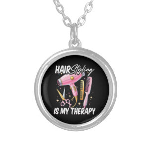 Hair stylist Is My Therapy Silver Plated Necklace