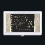 Hair Stylist - Ivory Glitter and  Diamonds Business Card Case<br><div class="desc">Professional Hair Stylist Business Card Holder in an Ivory Faux Glitter and Faux Diamond Design ready for you to personalize. Matching business cards available. 📌If you need further customization, please click the "Click to Customize further" or "Customize or Edit Design" button and use our design tool to resize, rotate, change...</div>