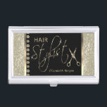 Hair Stylist - Ivory Glitter and  Diamonds Business Card Case<br><div class="desc">Professional Hair Stylist Business Card Holder in an Ivory Faux Glitter and Faux Diamond Design ready for you to personalize. Matching business cards available. 📌If you need further customization, please click the "Click to Customize further" or "Customize or Edit Design" button and use our design tool to resize, rotate, change...</div>