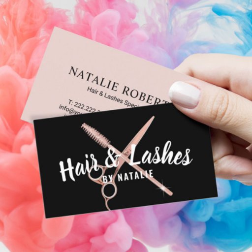 Customizable Hair Stylist Lashes Beauty Salon Blush Rose Gold Business Card