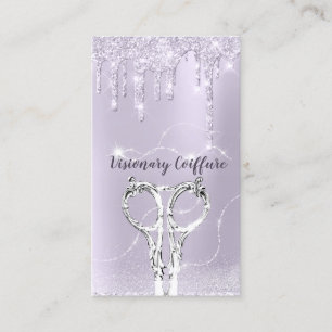 Hair Stylist Lavender Drips Glitter Coiffure Business Card