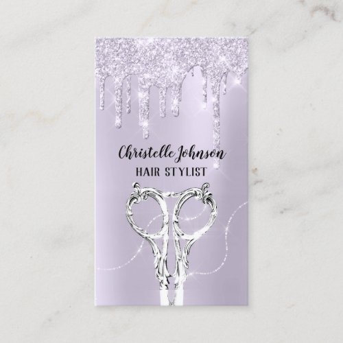 Hair Stylist Lavender Purple Silver Drips Scissors Business Card