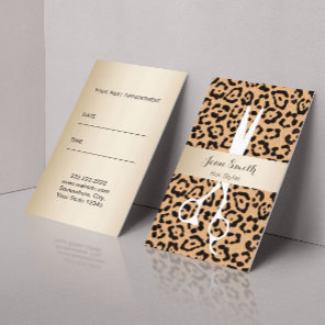 Hair Stylist Leopard Print Gold Stripe Appointment Card