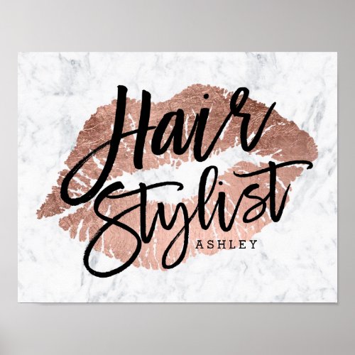 Hair stylist lips rose gold typography marble poster