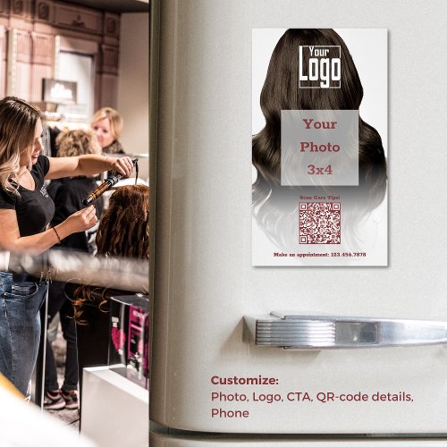 Hair Stylist Logo QR_code Phone Promotional Business Card Magnet