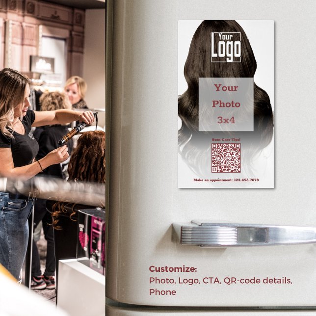 Hair Stylist Logo QR-code Phone Promotional Business Card Magnet (Hair Stylist Logo QR-code Phone Promotional Business Card Magnet)