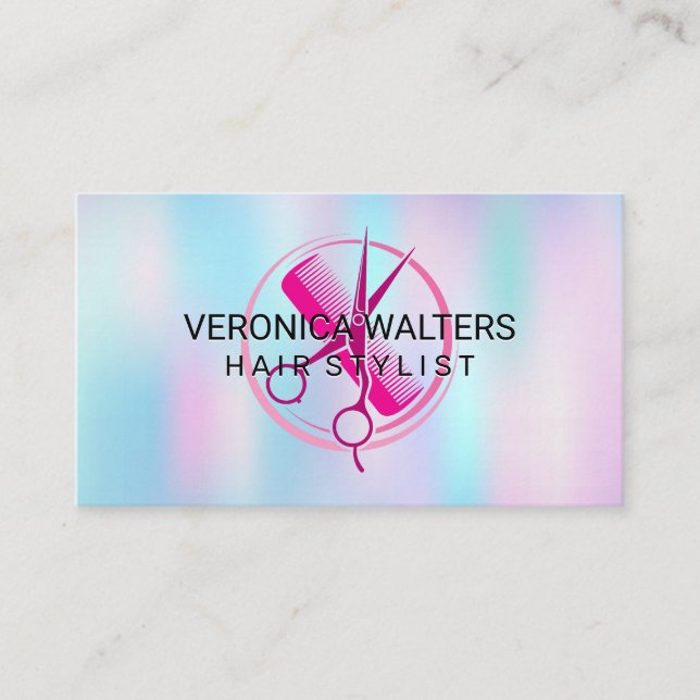 Hair Stylist Logo | Rainbow Iridescent Background Loyalty Card (Front)