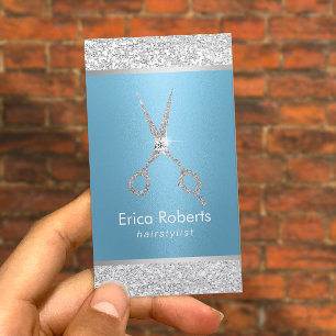 Hair Stylist Luxury Blue & Silver Sequins Salon Appointment Card