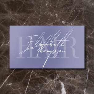 Hair Stylist Luxury Editorial Script Purple Silver Foil Business Cards