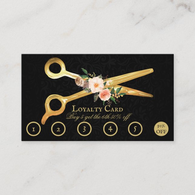 Hair Stylist Luxury Gold Scissors Loyalty Card (Front)
