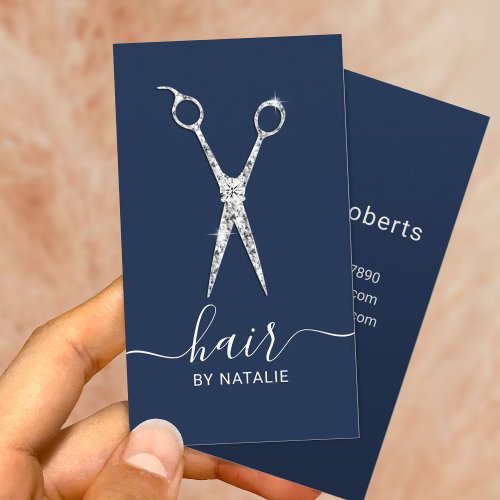 Hair Stylist Luxury Scissor Beauty Salon Navy Blue Business Card