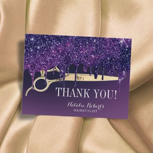 Hair Stylist Magic Purple Drips Salon Thank You Postcard