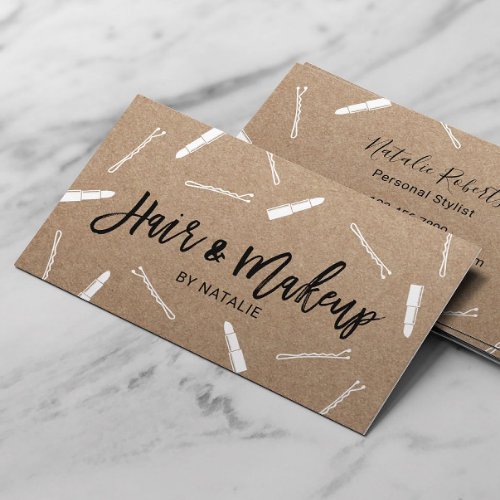 Hair Stylist  Makeup Artist Beauty Salon Kraft Business Card